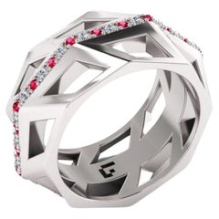 Original Anillo de Diamantes Rubí Blanco Elegante Anillo de Oro Blanco de 18 K para Ella para Él