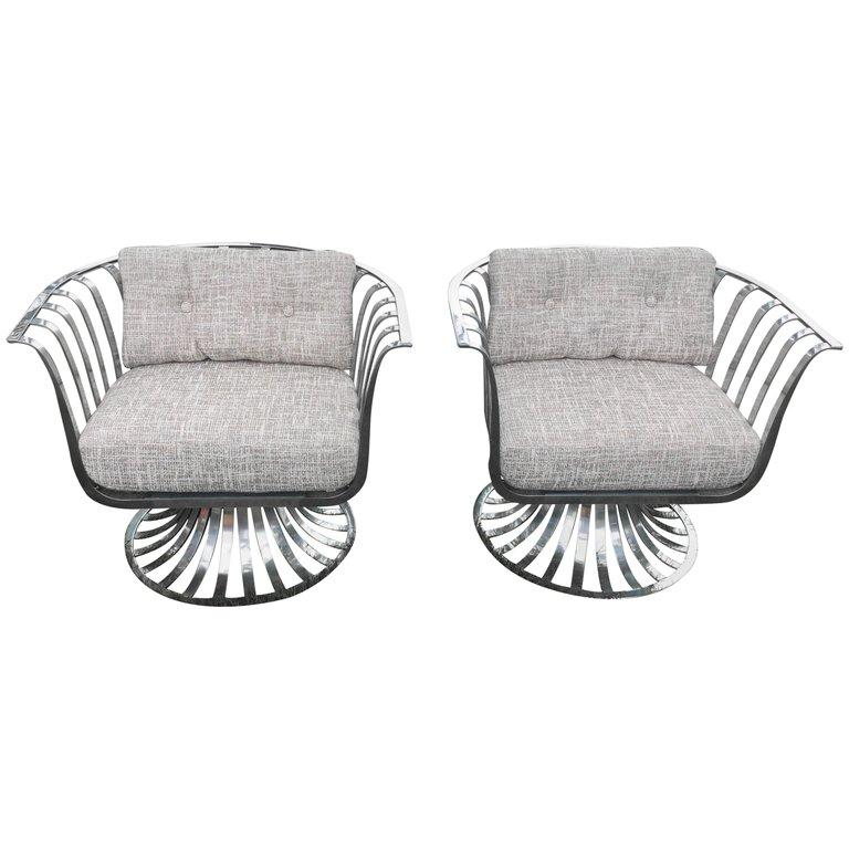 Original Russell Woodard Polished Aluminum Armchairs, Pair 