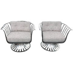 Vintage Original Russell Woodard Polished Aluminum Armchairs, Pair 