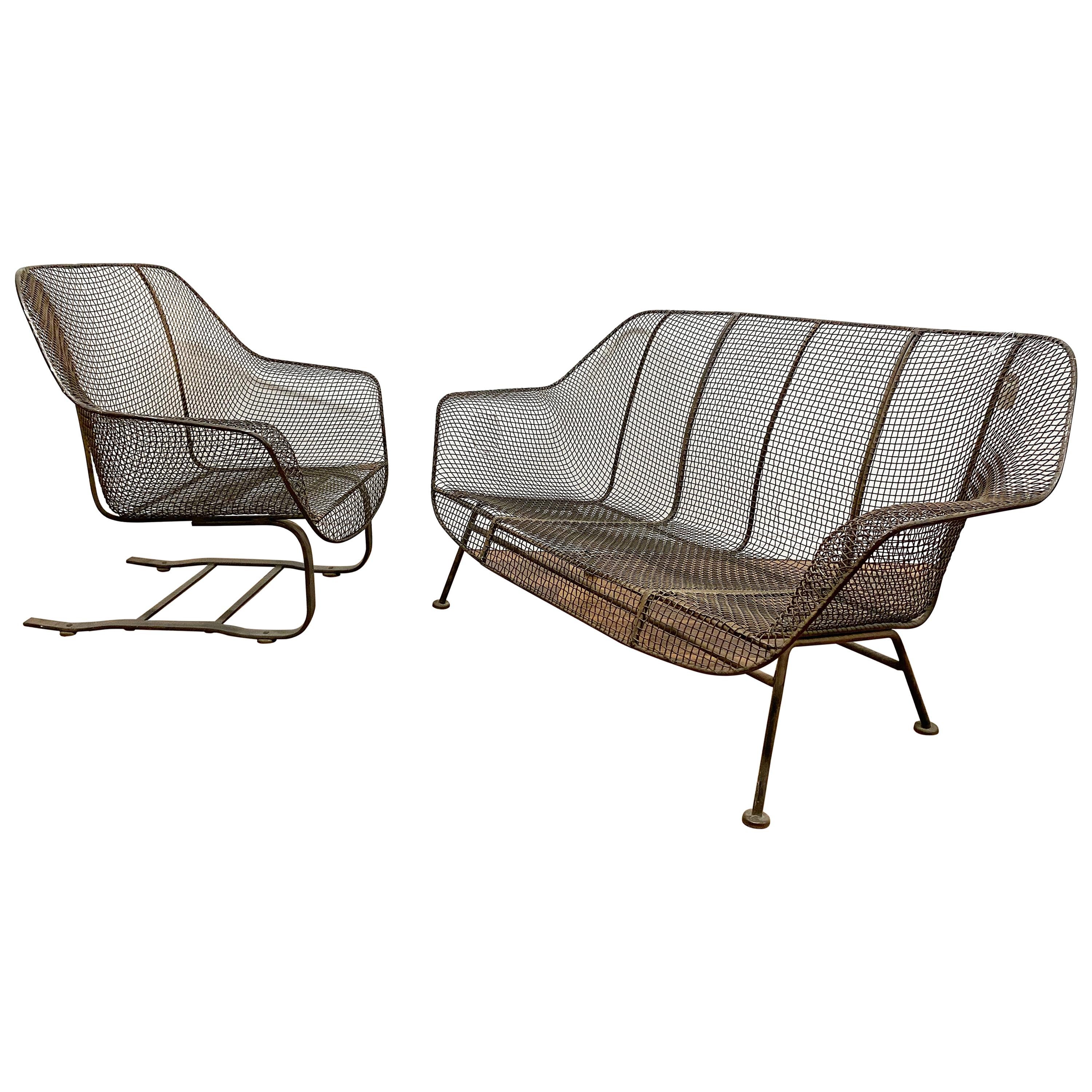 Original Russell Woodard "Sculptura" Settee and Cantilevered Lounge Chair