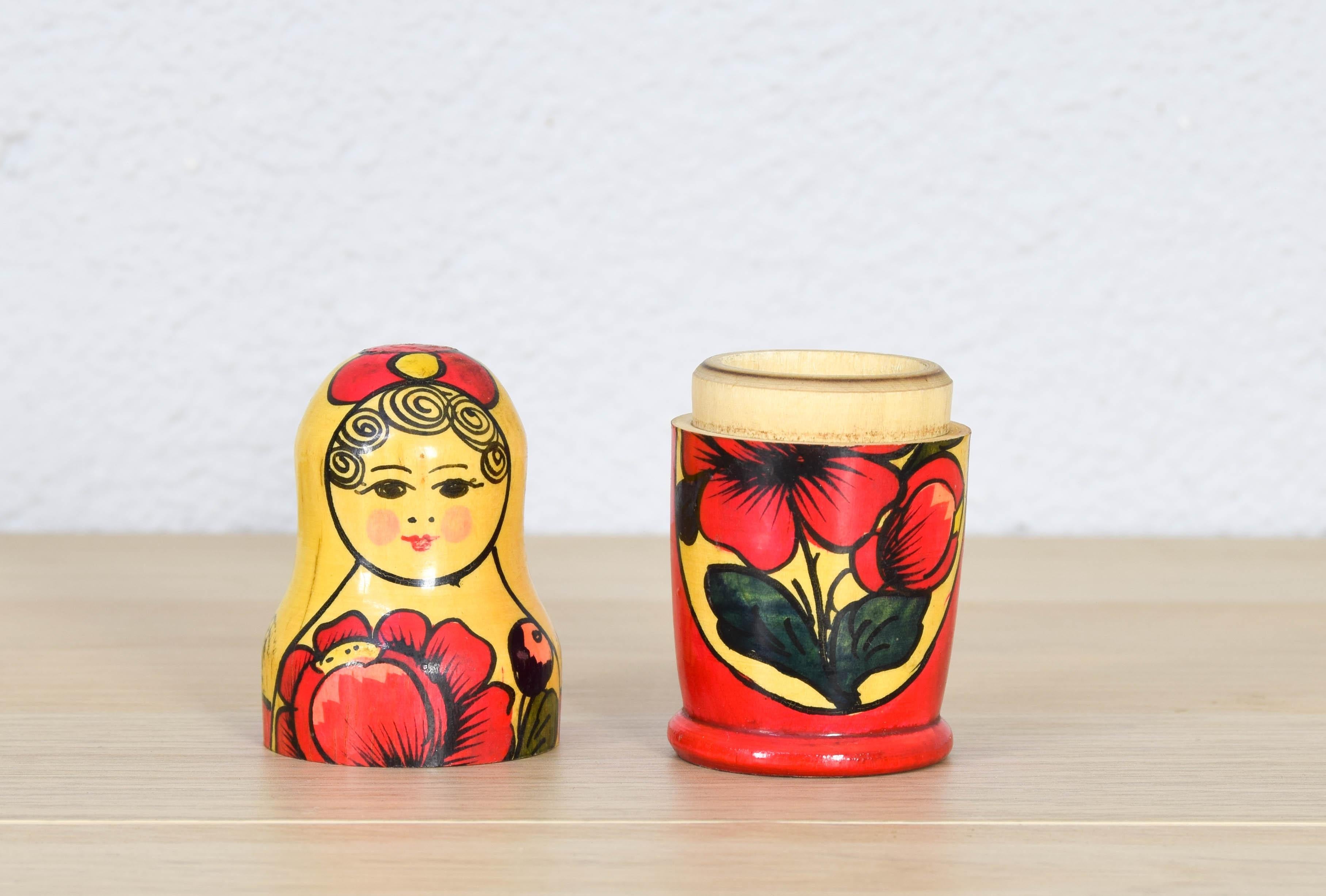 Folk Art Original Russian Matryoshka Doll from the 60s For Sale