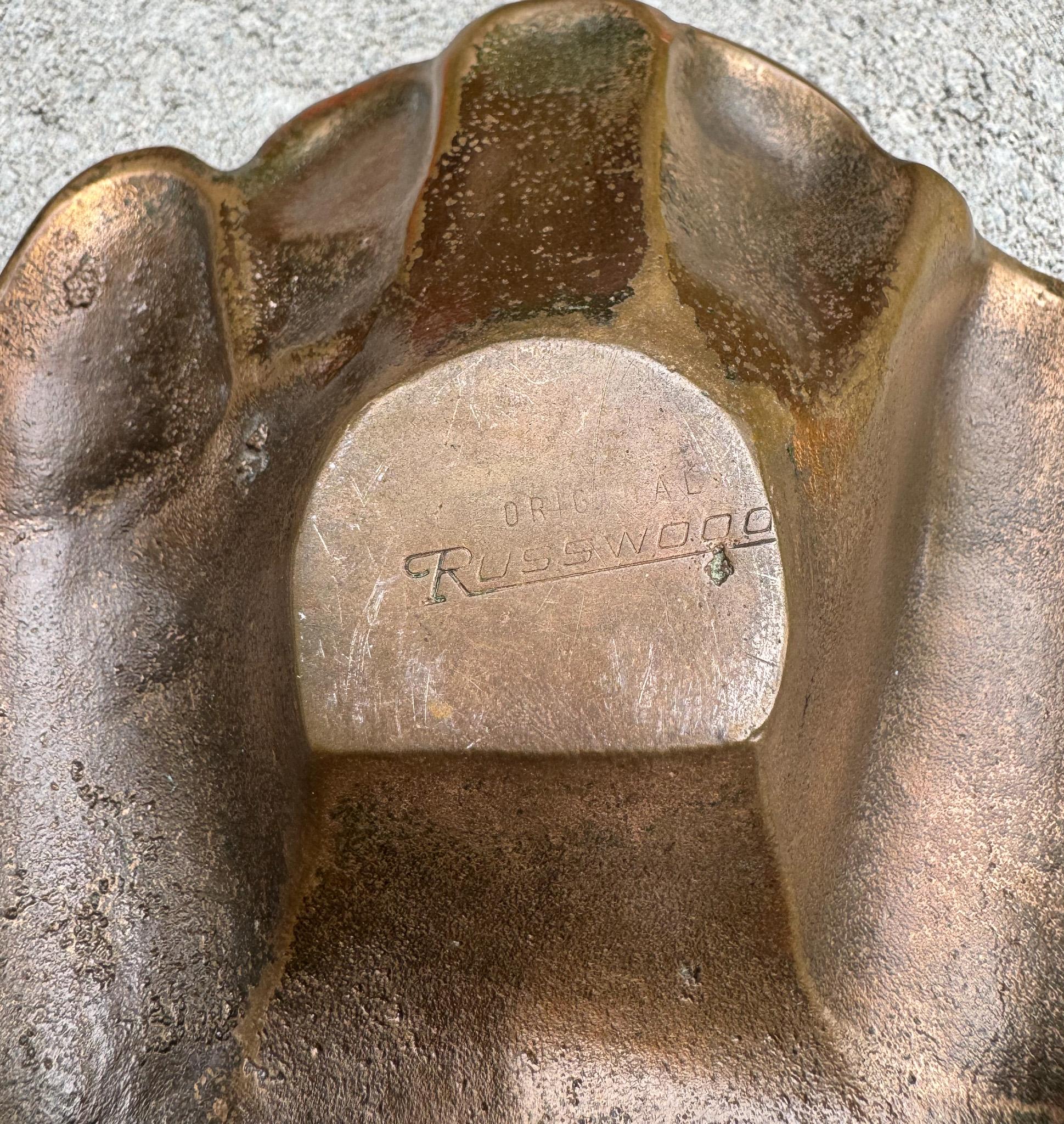 Cenicero de guante de béisbol de bronce original de Russwood, años 40 1