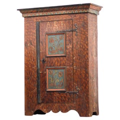 Original Rustic Farmhouse Folk Art Painted Bridal Cabinet dated 1759