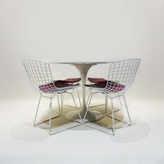 Original Saarinen Knoll Studio Marble Tulip Dining Table and Bertoia Wire Chairs
