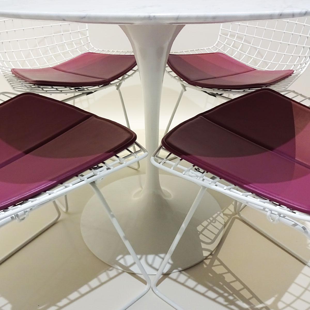 American Original Saarinen Knoll Studio Marble Tulip Dining Table and Bertoia Wire Chairs