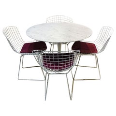 Original Saarinen Knoll Studio Marble Tulip Dining Table and Bertoia Wire Chairs