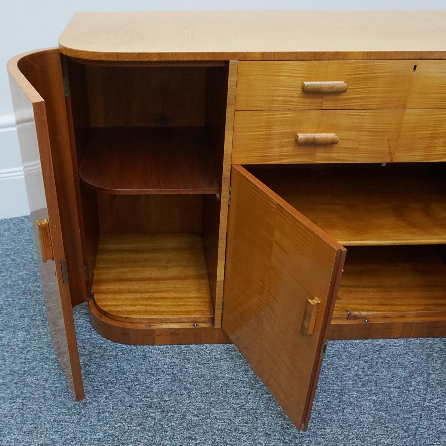 Original Satin Birch and Walnut Sideboard, Circa 1930 4