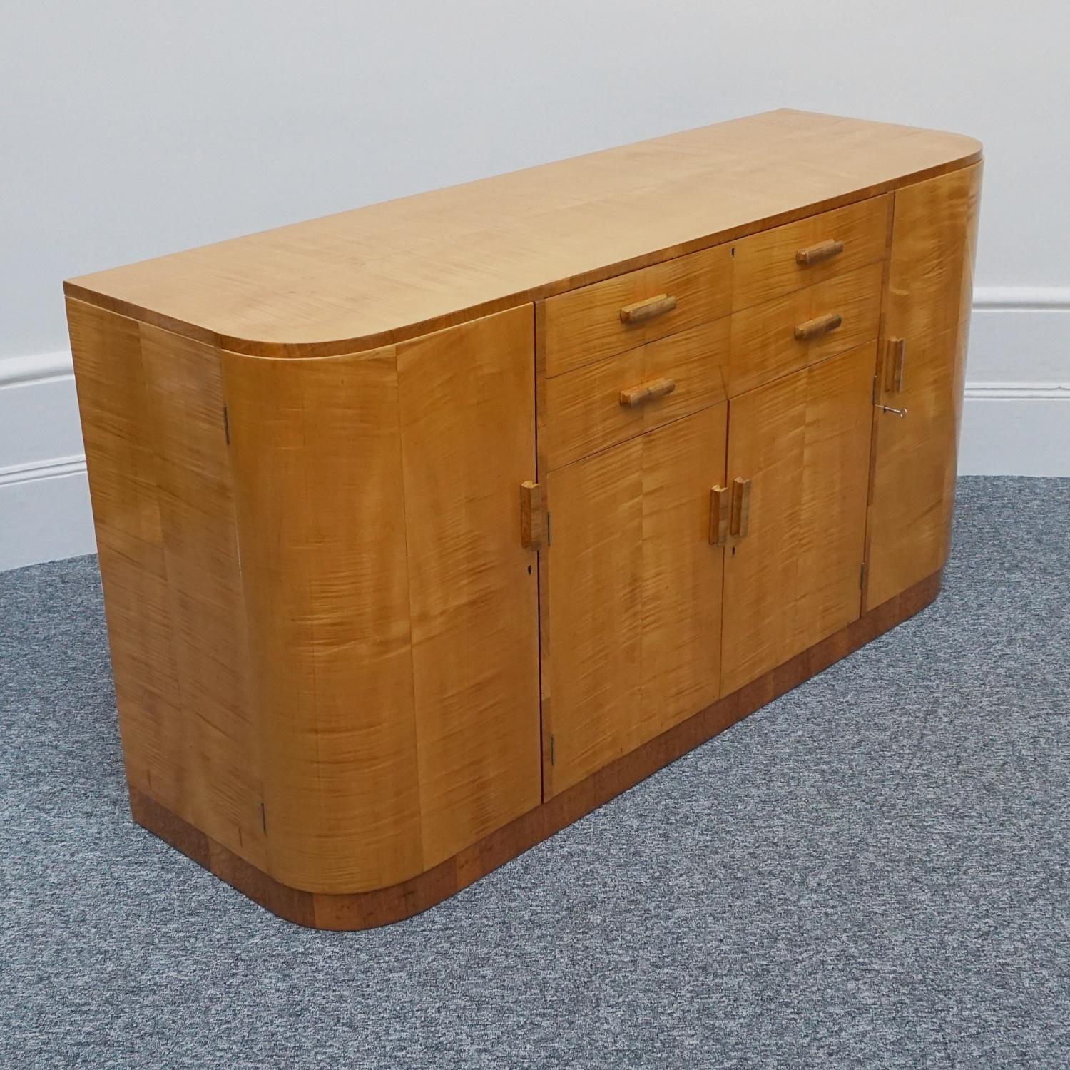 Original Satin Birch and Walnut Sideboard, Circa 1930 5