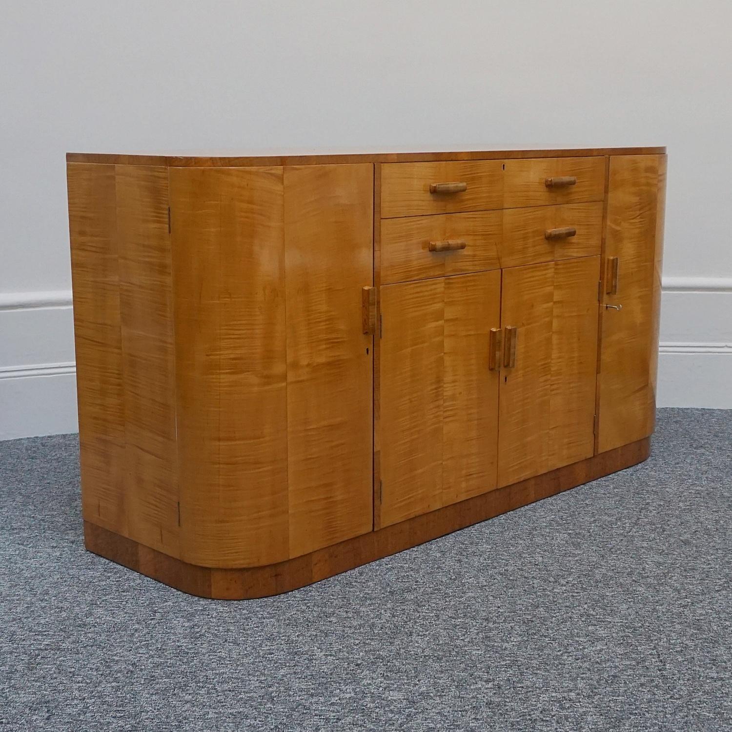 Original Satin Birch and Walnut Sideboard, Circa 1930 6