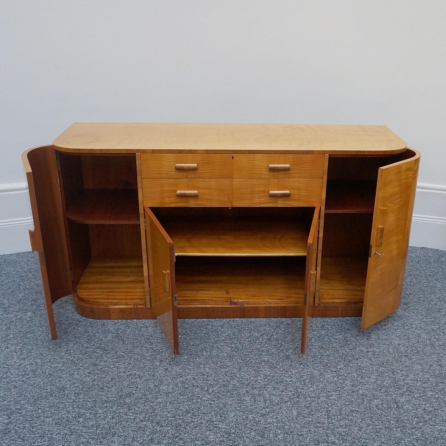 Original Satin Birch and Walnut Sideboard, Circa 1930 12