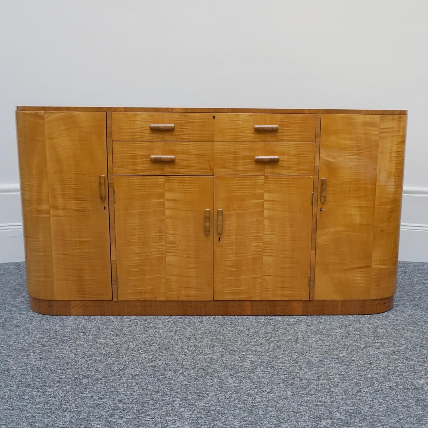 Art Deco Original Satin Birch and Walnut Sideboard, Circa 1930
