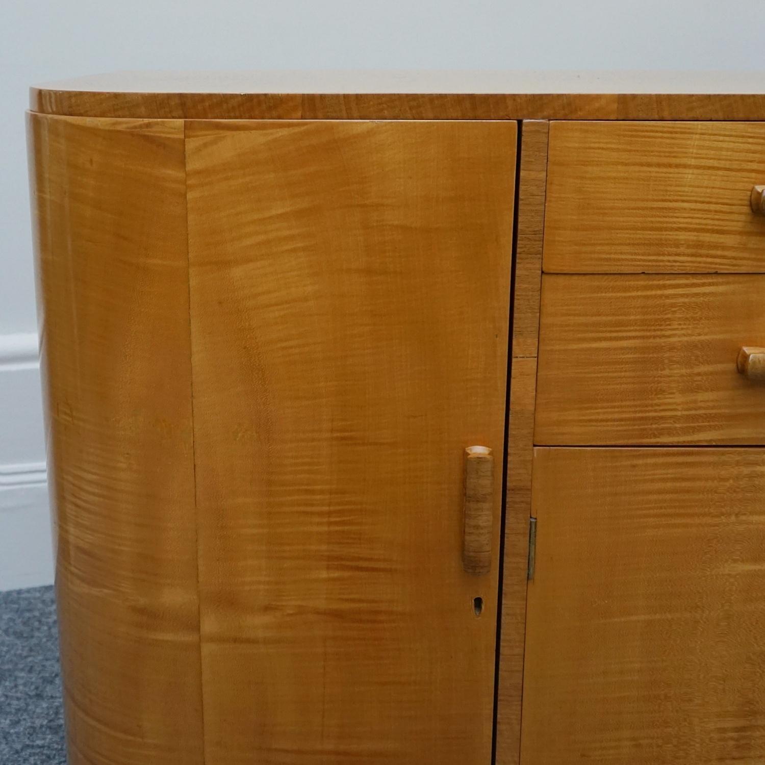 English Original Satin Birch and Walnut Sideboard, Circa 1930