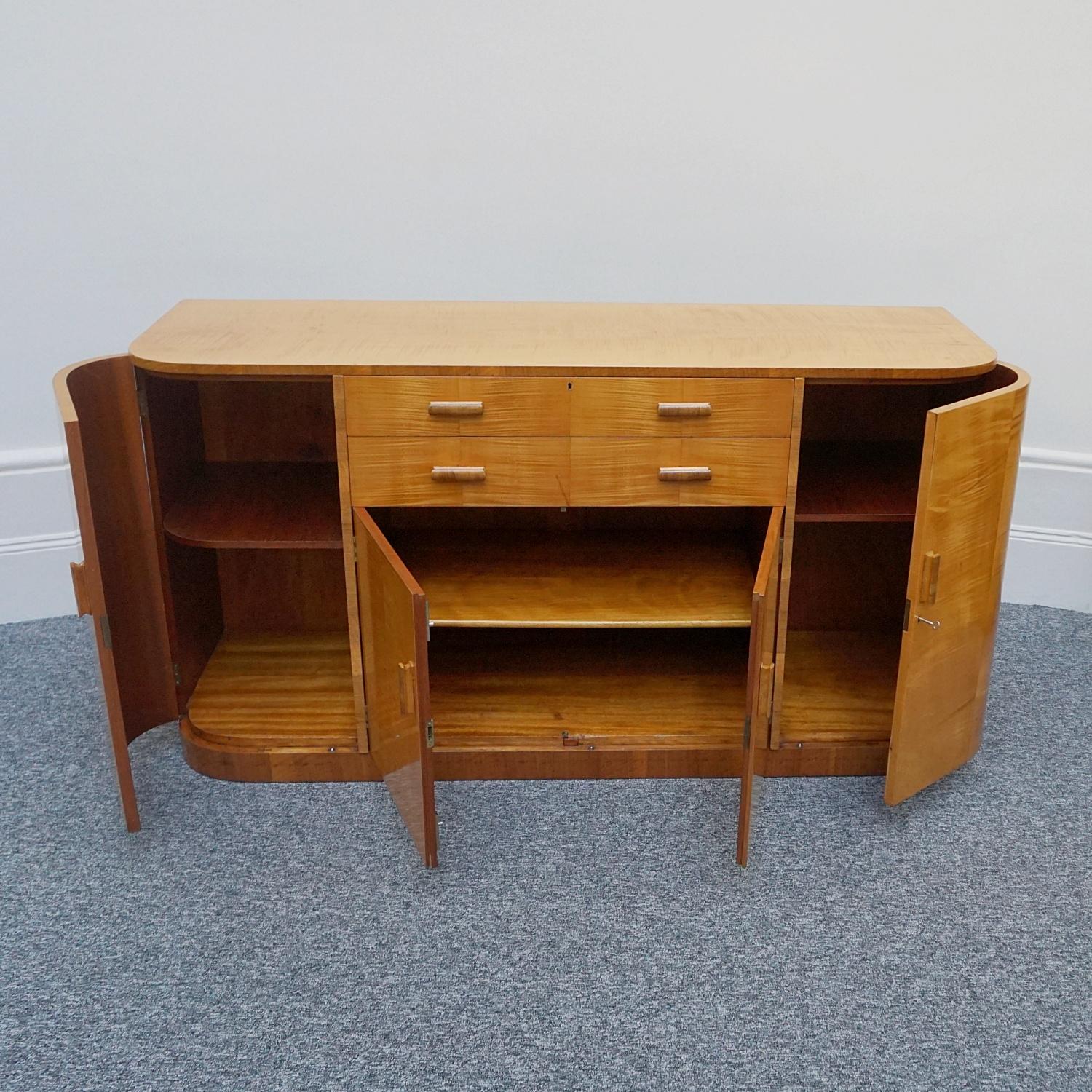 Original Satin Birch and Walnut Sideboard, Circa 1930 1