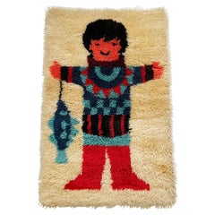 Original Scandinavian High Pile "Kids Collection" Wall Rya Rug Ege Taepper 1970s