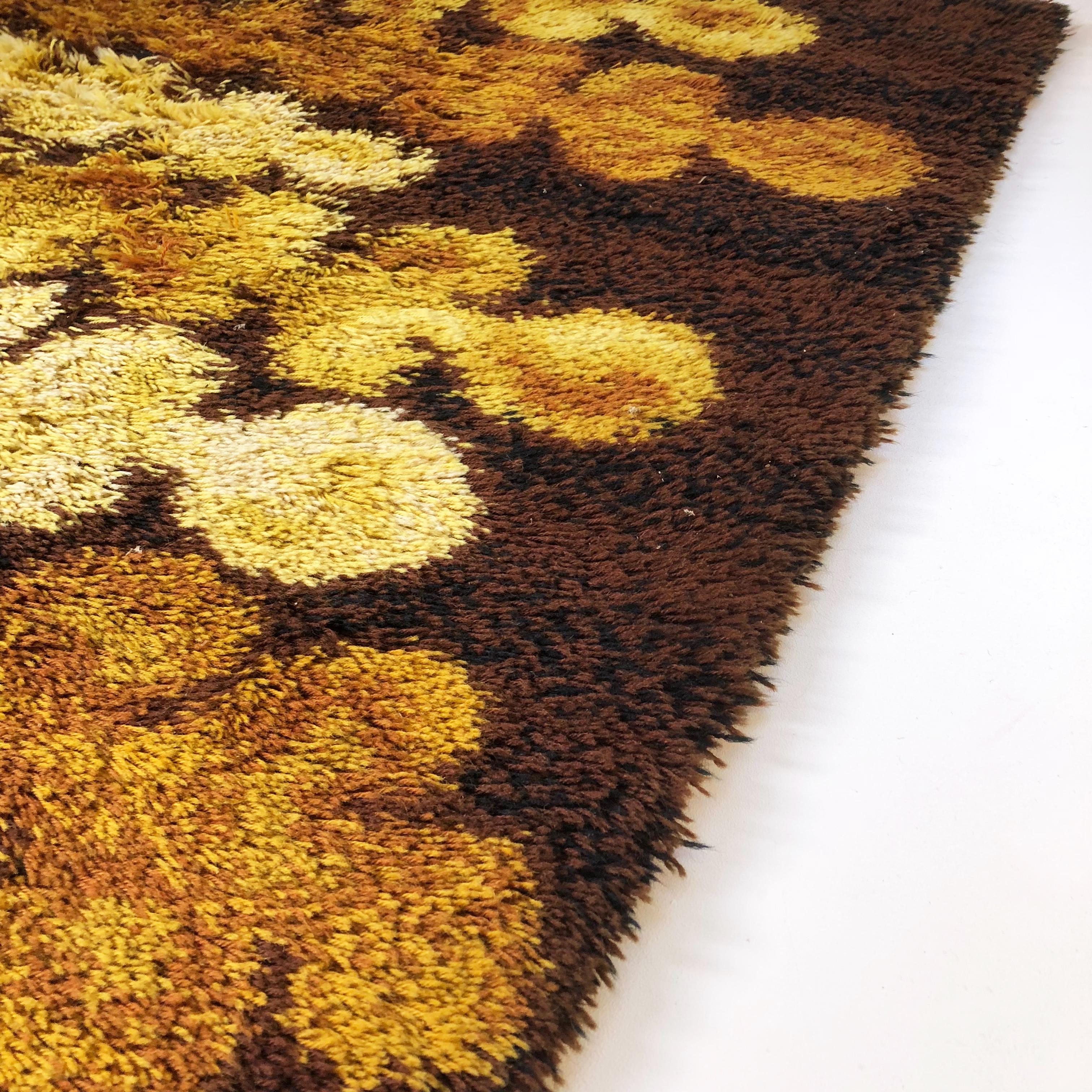 Cotton Original Scandinavian High Pile Pop Art Rya Rug Carpet, Denmark, 1960s