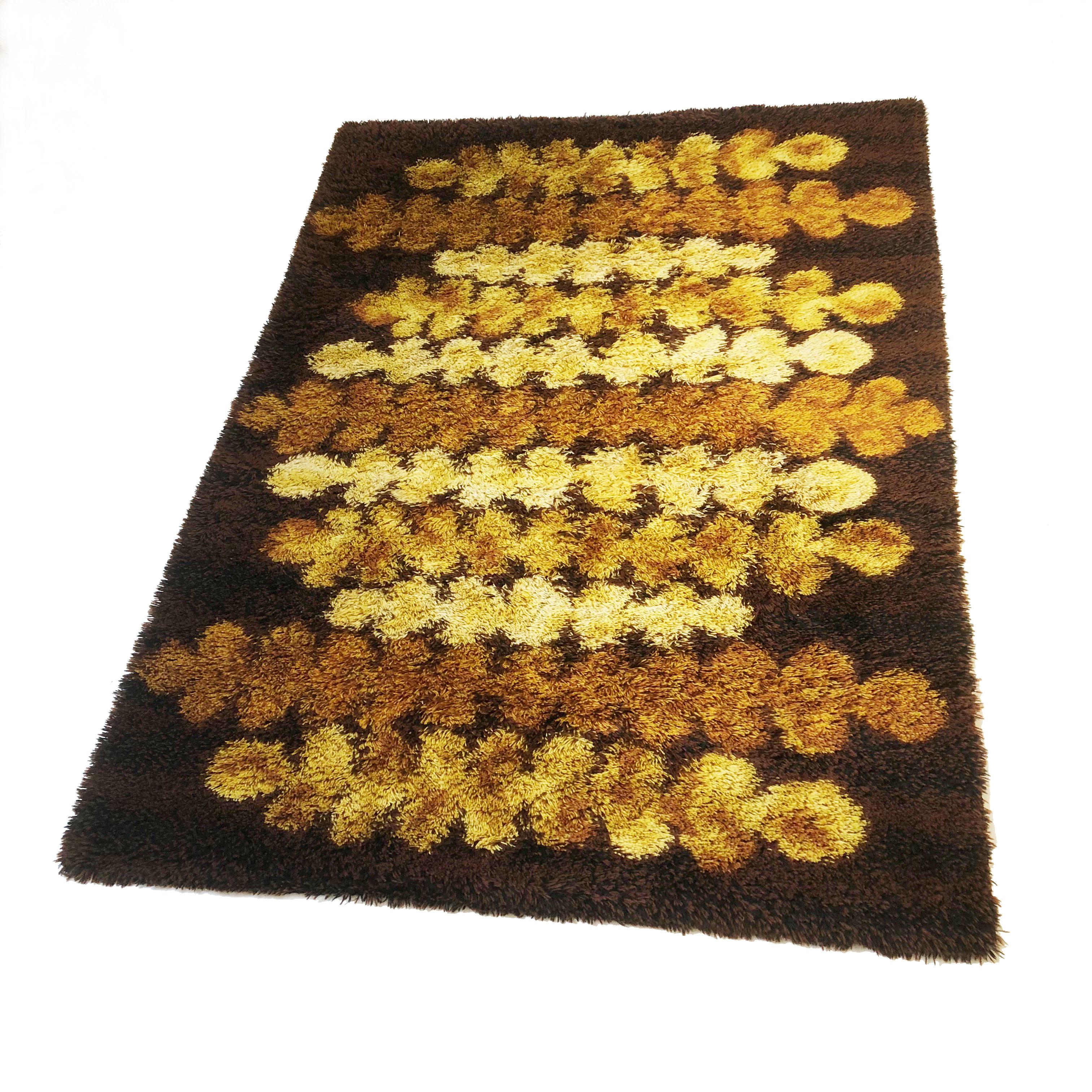 Original Scandinavian High Pile Pop Art Rya Rug Carpet, Denmark, 1960s