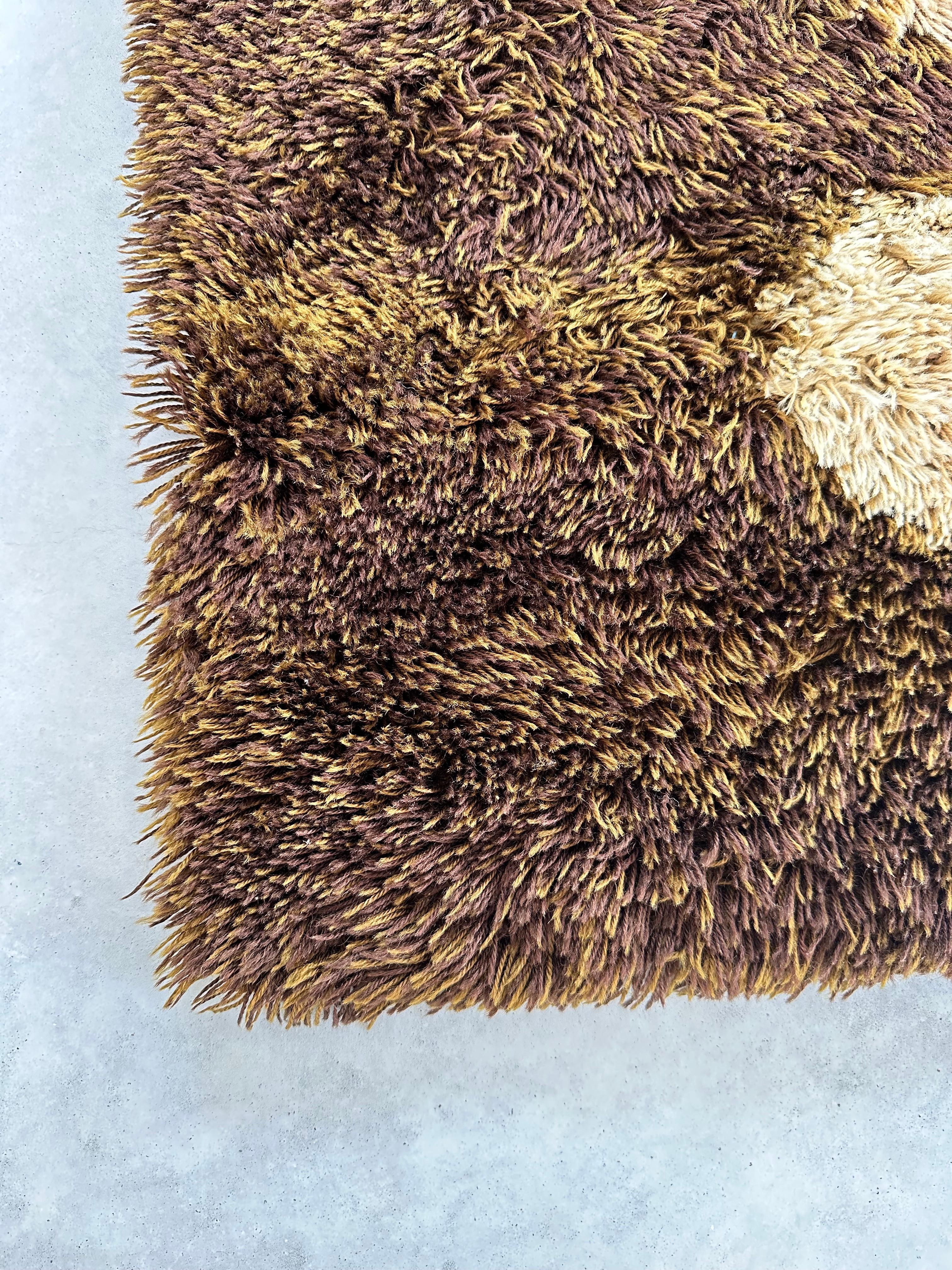 Machine-Made Original Scandinavian high-pile, Rya rug carpet, Denmark design, 1970s For Sale
