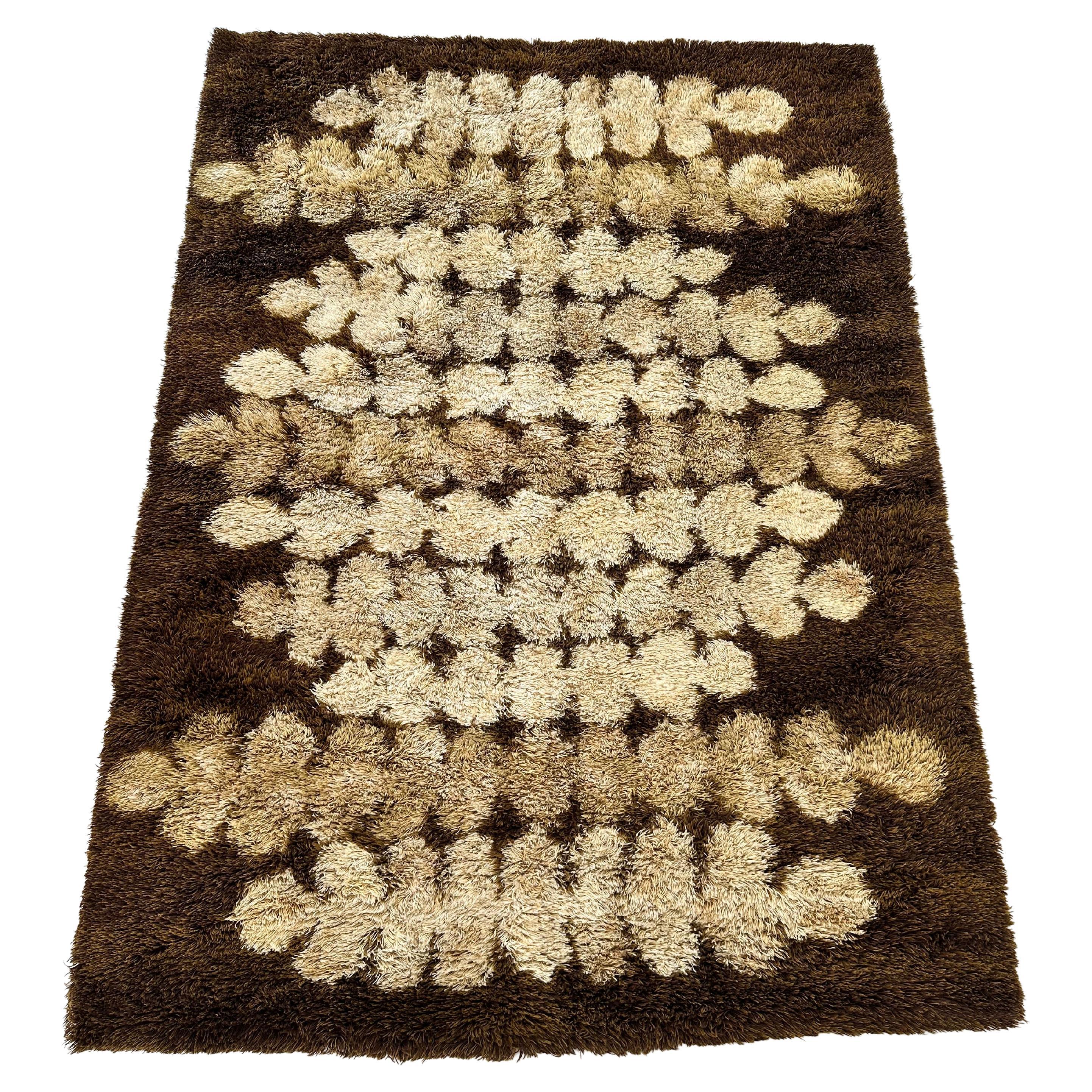 Original Scandinavian high-pile, Rya rug carpet, Denmark design, 1970s For Sale