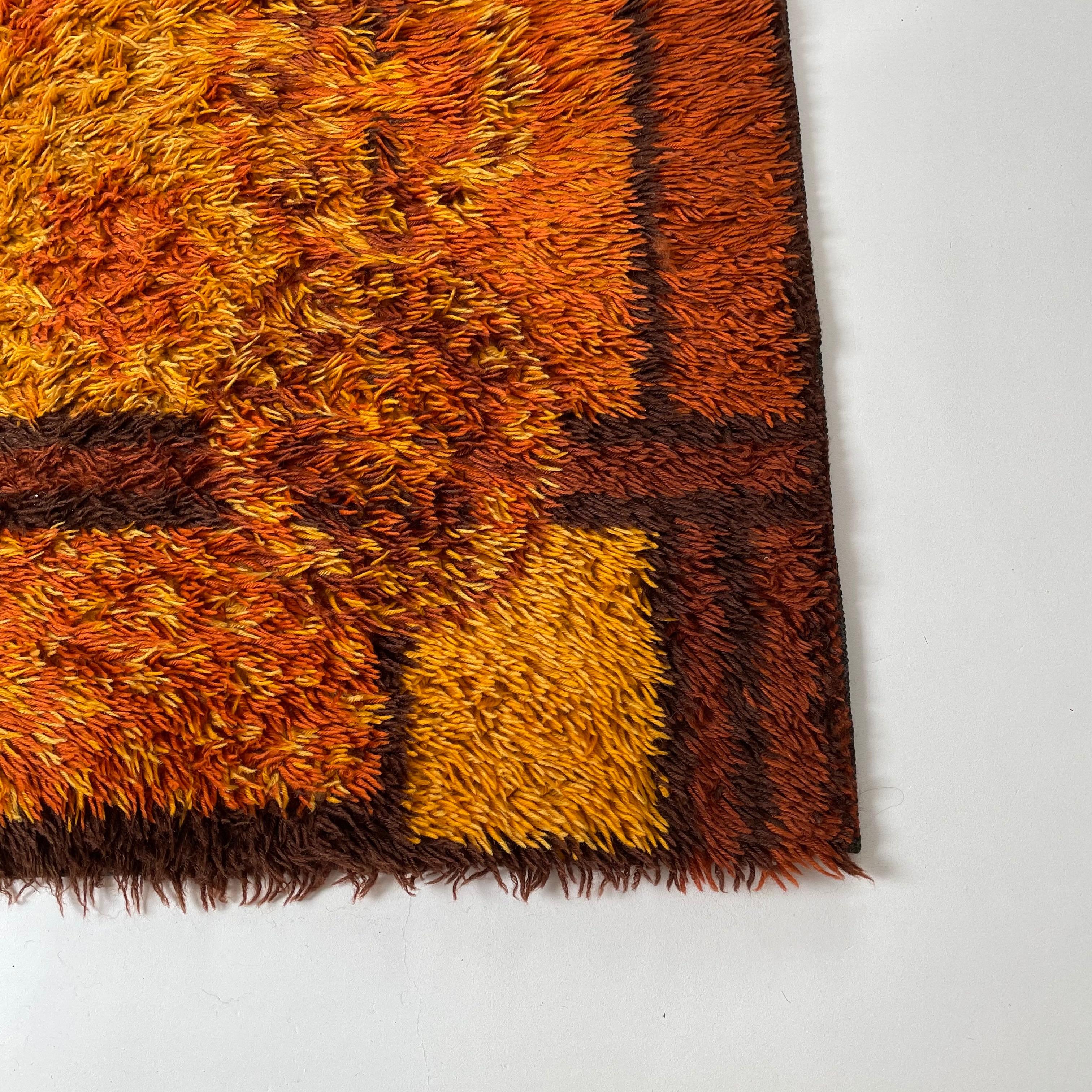 Cotton Original Scandinavian Square Pattern Rya Rug by Ege Taepper, 1960s, Denmark For Sale