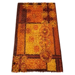 Vintage Original Scandinavian Square Pattern Rya Rug by Ege Taepper, 1960s, Denmark