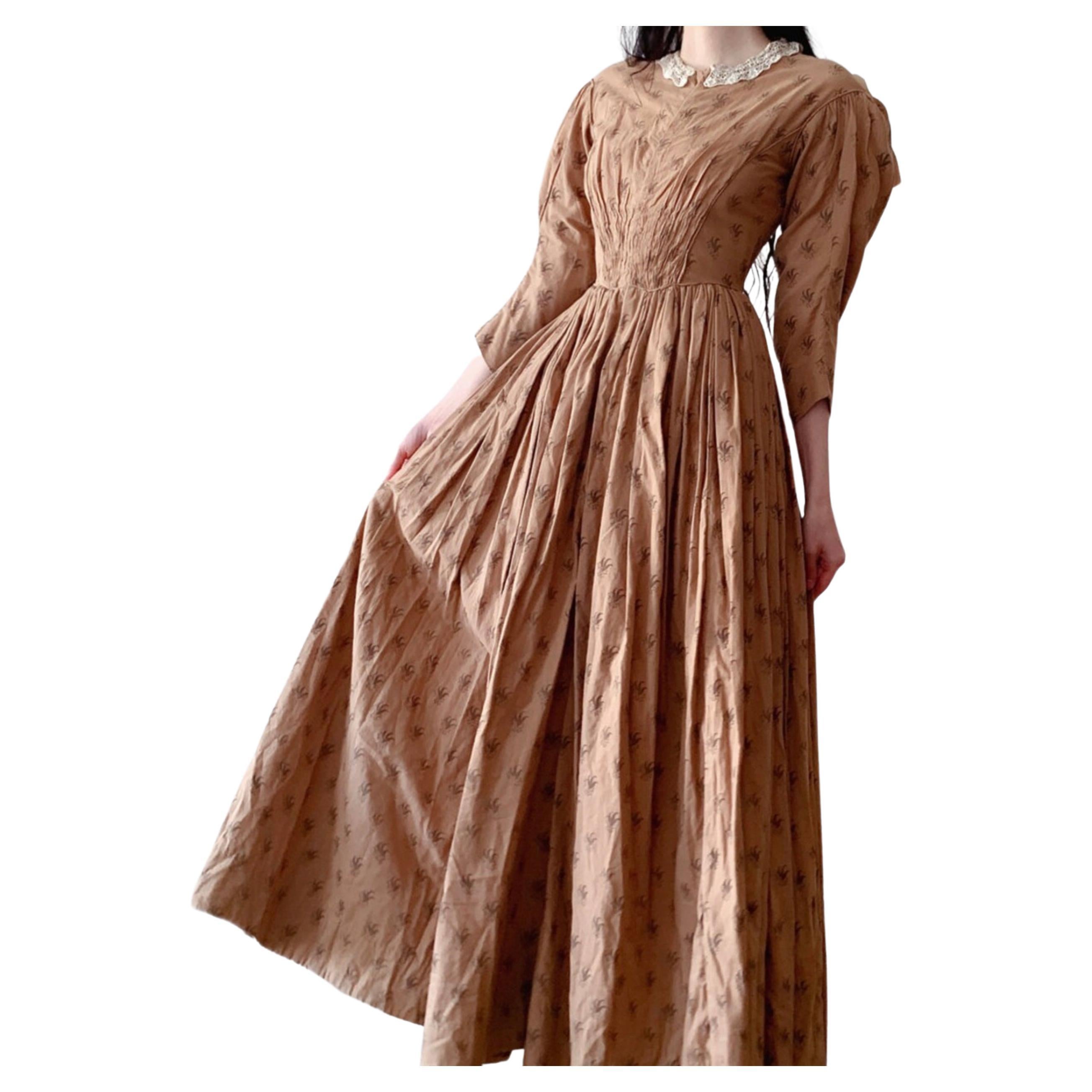 Original Screen Worn Movie Dress Period 1800 Calico Prairie Lace Vintage Antique For Sale