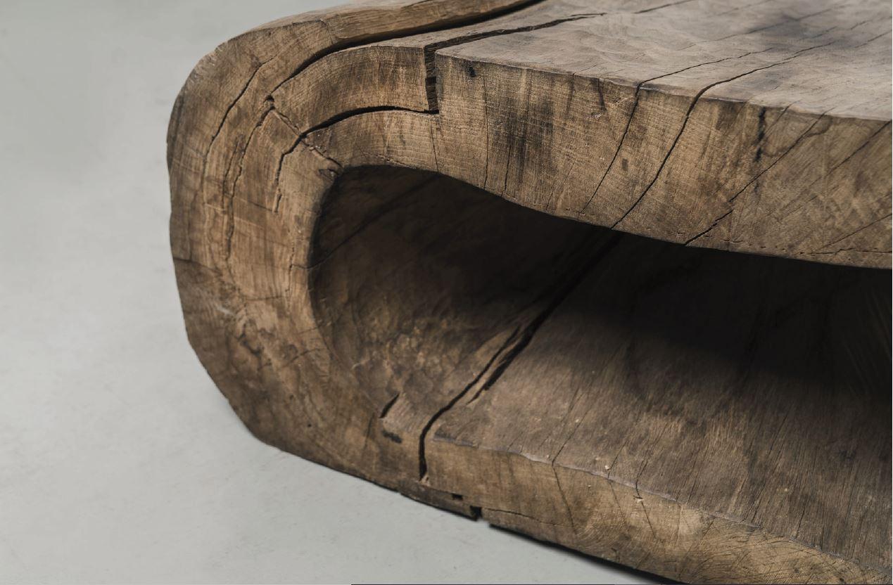 Organic Modern Original Sculpted Bench in Oakwood, Denis Milovanov