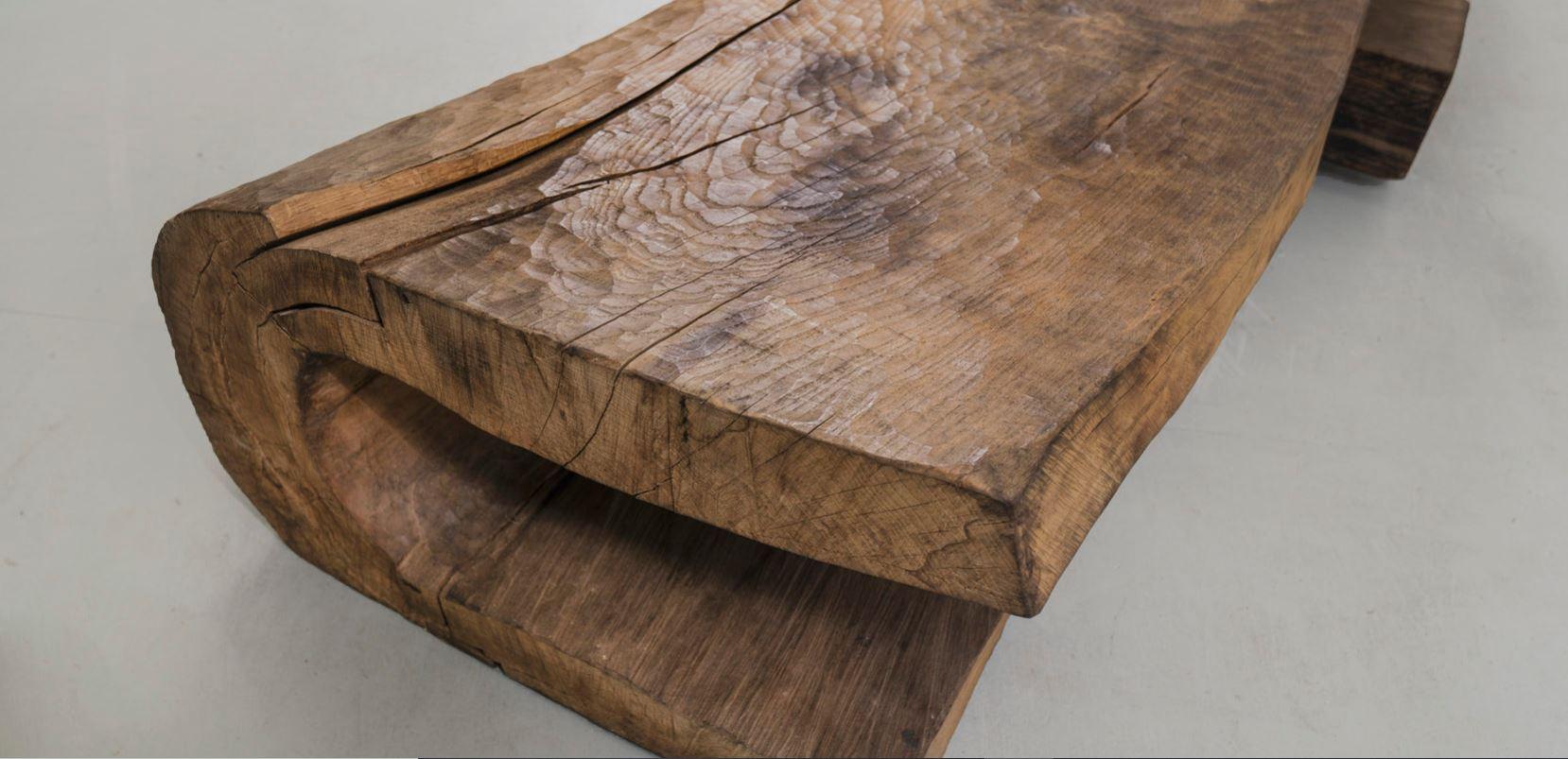 Original Sculpted Bench in Oakwood, Denis Milovanov 1