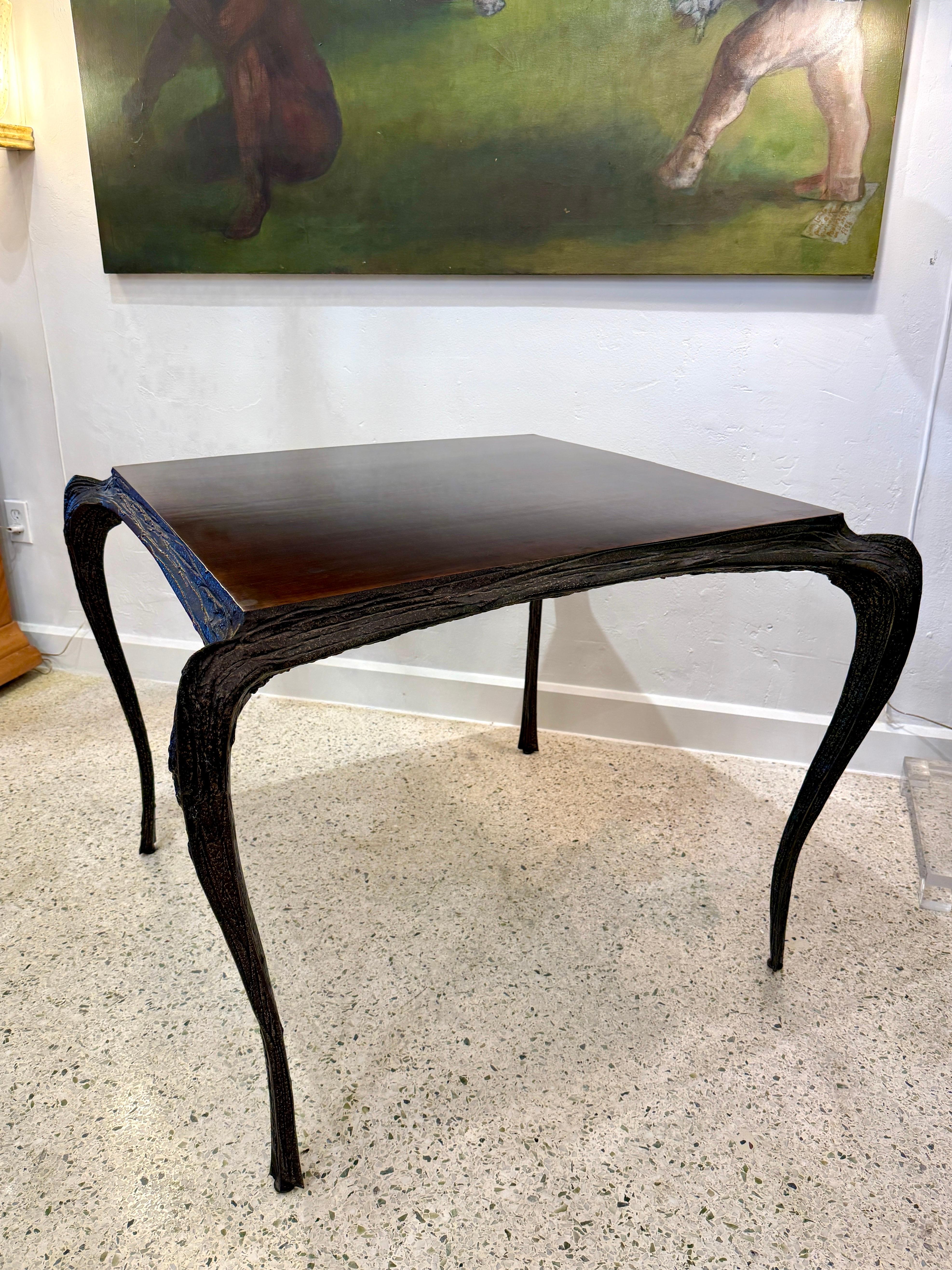 Original Sculpted Bronze Paul Evans for Directional Brutalist Card Table For Sale 5