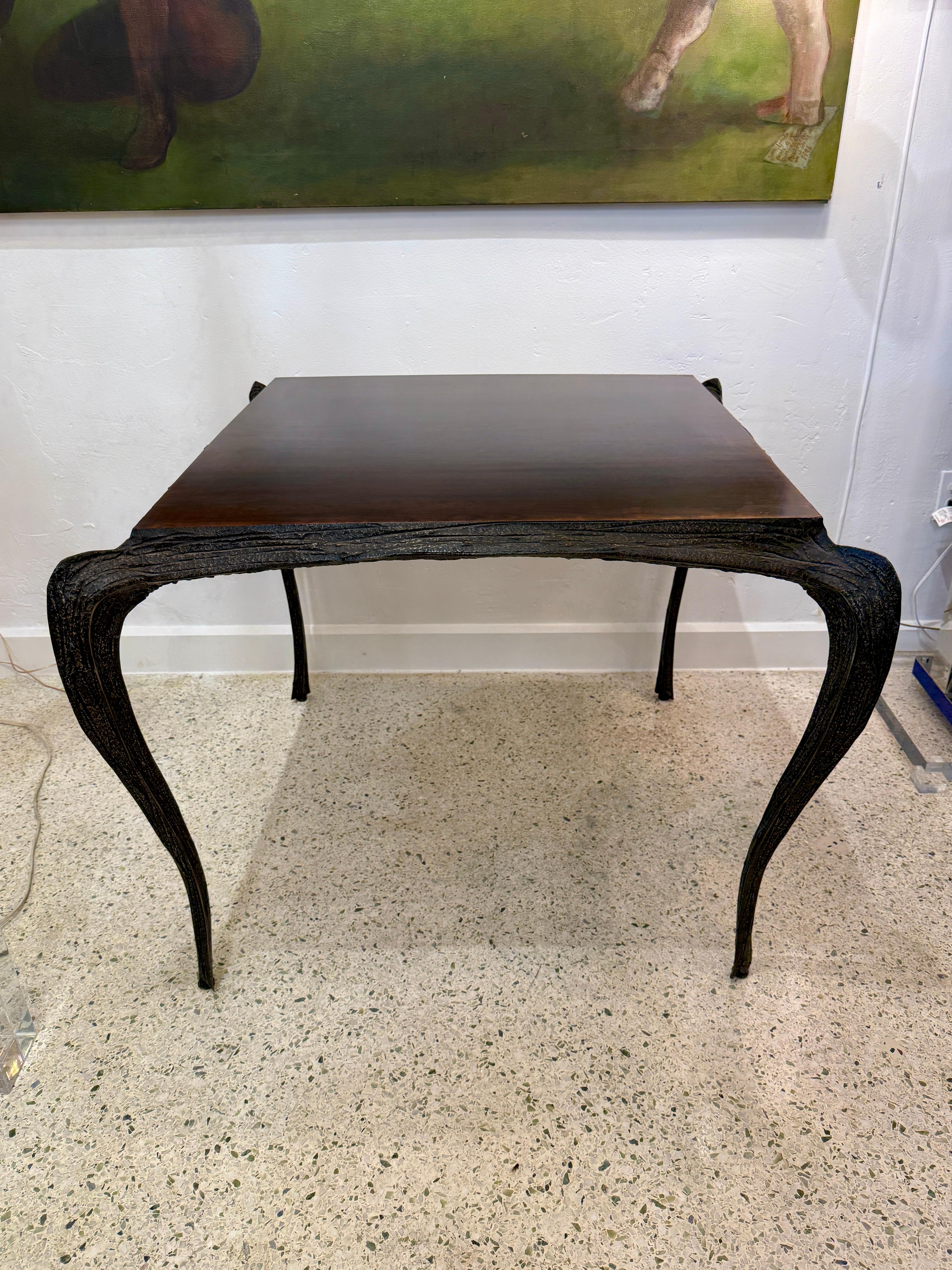 Original Sculpted Bronze Paul Evans for Directional Brutalist Card Table For Sale 6