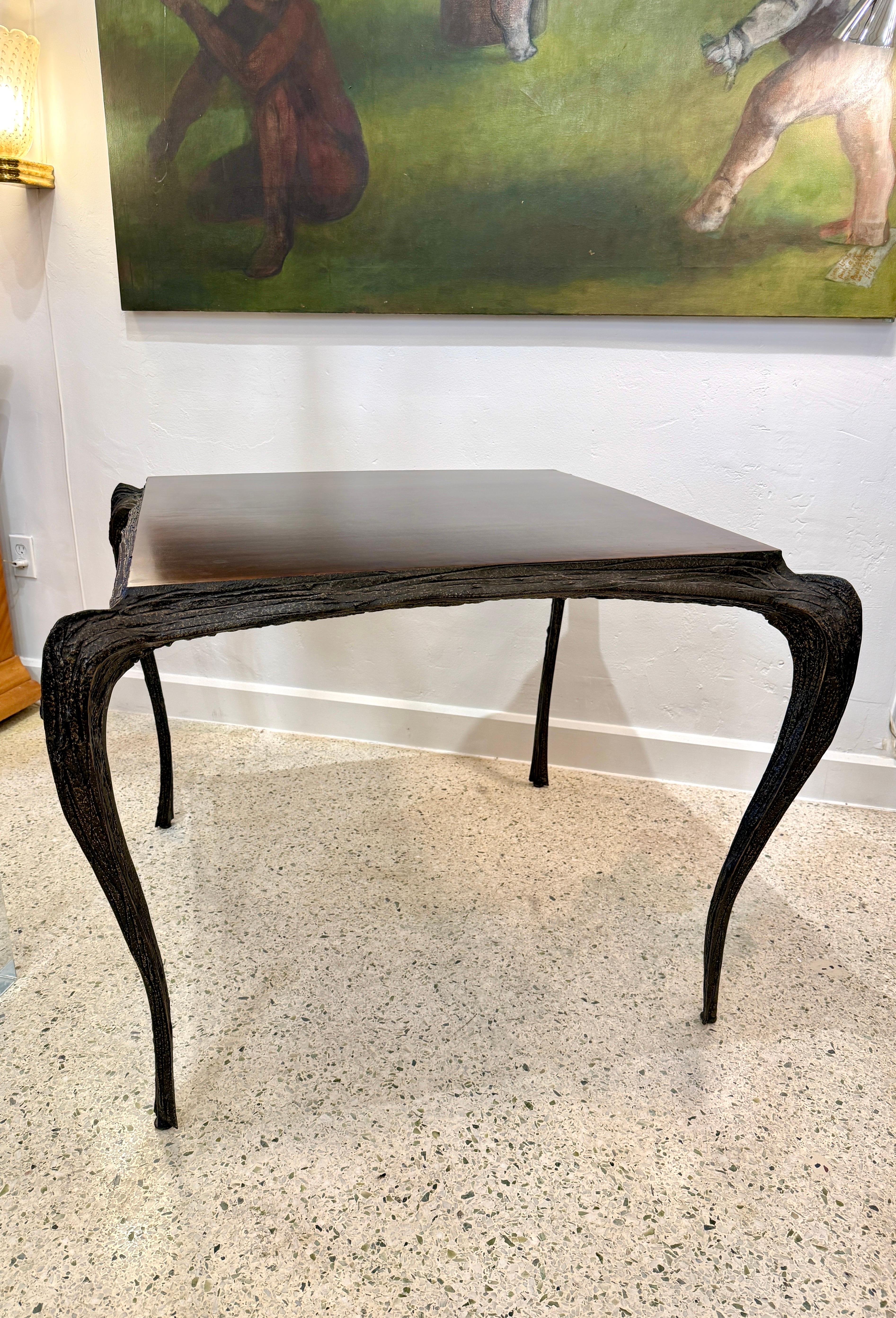 Original Sculpted Bronze Paul Evans for Directional Brutalist Card Table For Sale 7