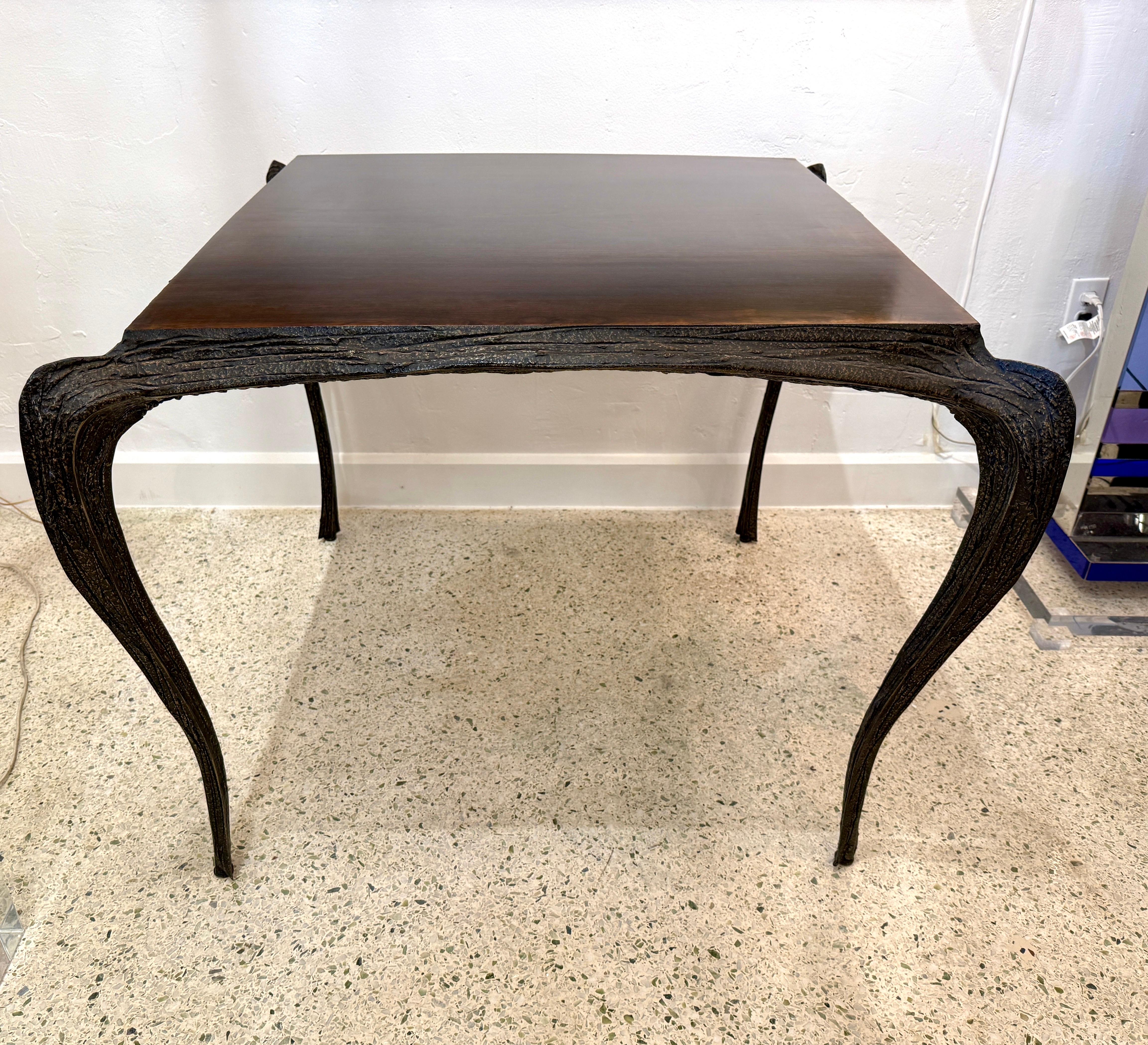 American Original Sculpted Bronze Paul Evans for Directional Brutalist Card Table For Sale
