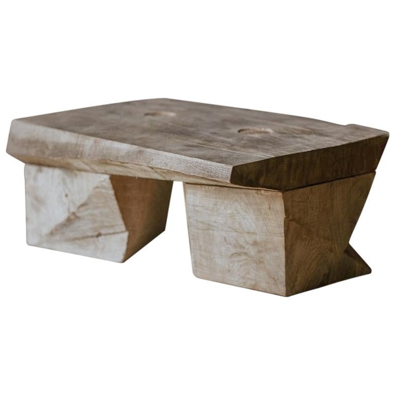 Original Sculpted Low Table in Oak Wood, Denis Milovanov