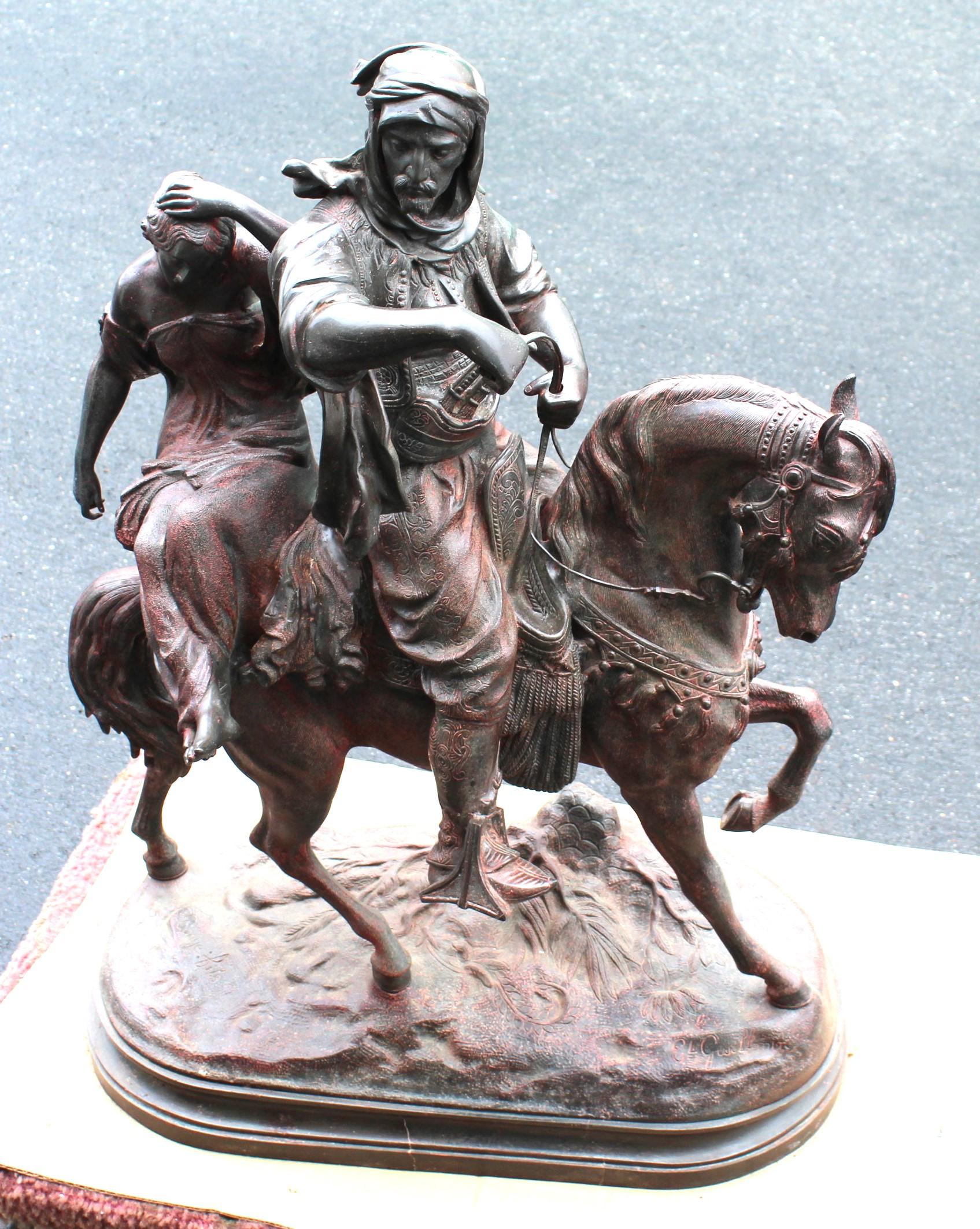 Scultura originale, doppia figura di un arabo a cavallo e di una ragazza firmata da in vendita 7
