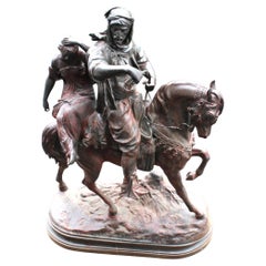 Original Sculpture , Double figure of a Arab on horseback & young girl Signed By
