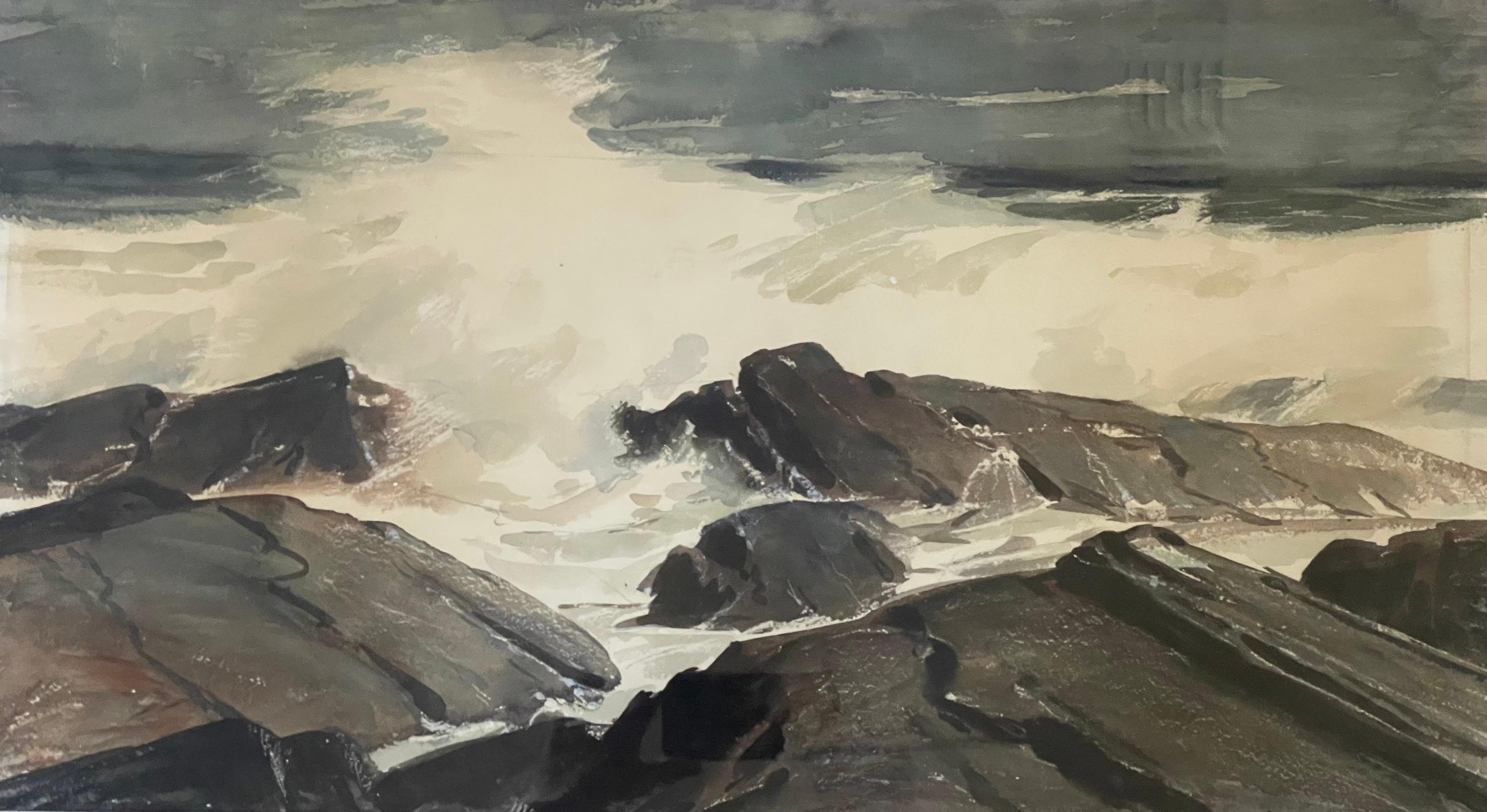 Stunning original seascape watercolor painting by listed artist Harry Russell Ballinger circa 1950's. The piece is in great condition and measures 35.75