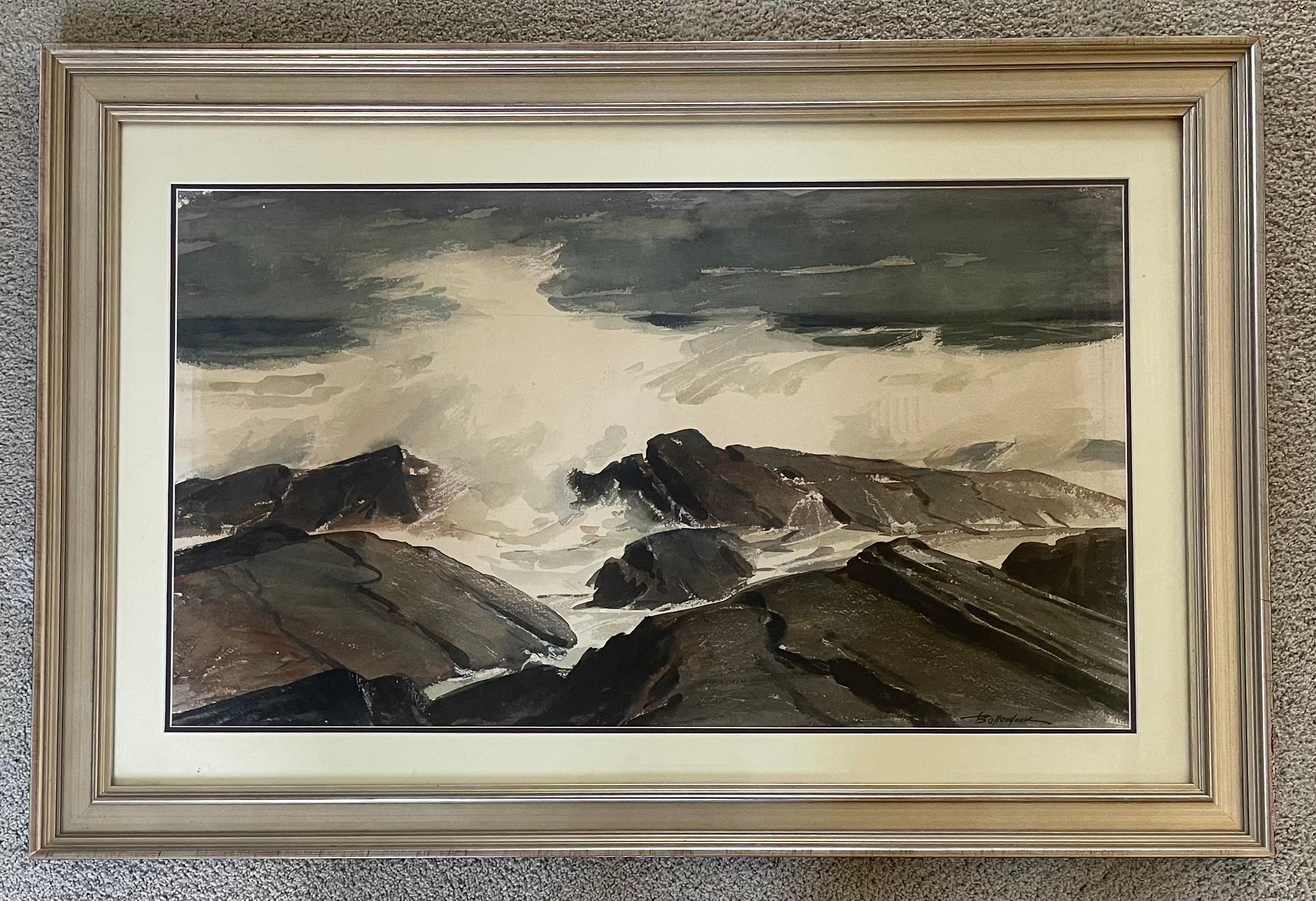 Original Seascape Watercolor Painting by Harry Russell Ballinger For Sale 1