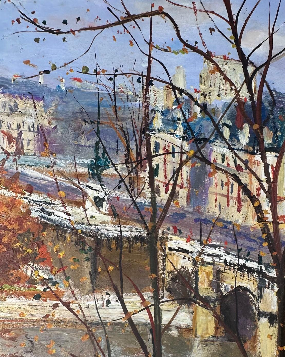 20ième siècle Peinture originale de Serge Belloni représentant un paysage urbain parisien, la Seine, signée et encadrée.