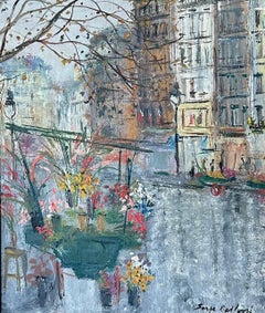 Paysage urbain parisien original de Serge Belloni. Peinture d'automne encadrée signée