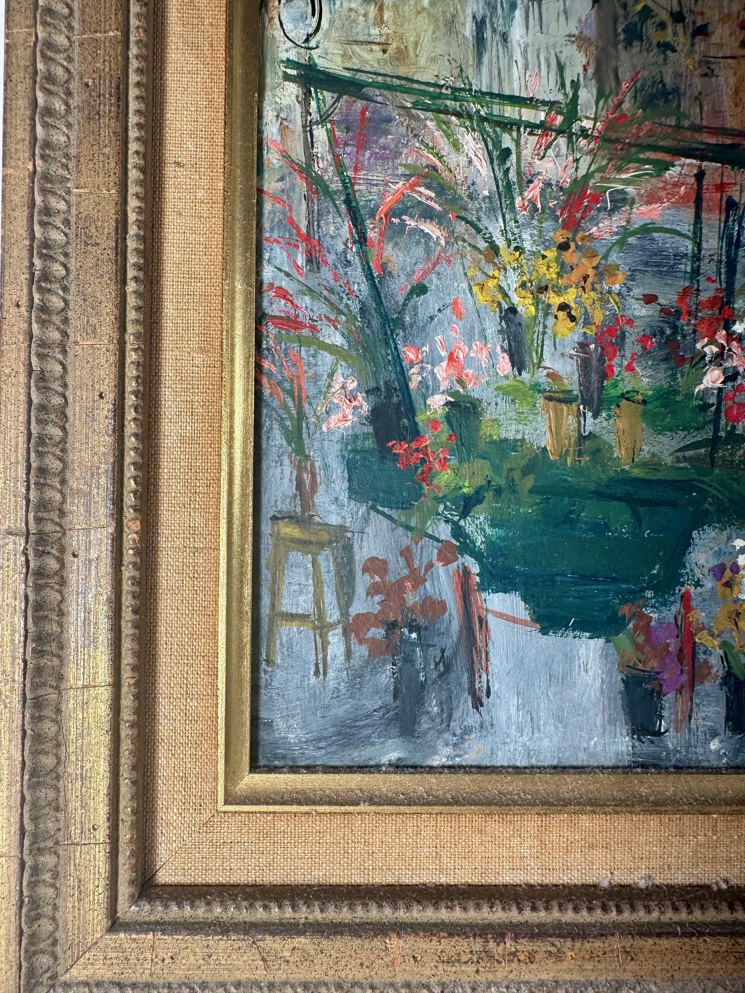 Peint à la main Paysage urbain parisien original de Serge Belloni. Peinture d'automne encadrée signée en vente
