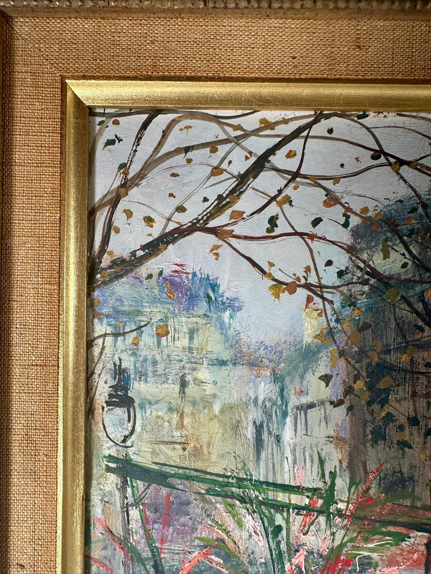 Paysage urbain parisien original de Serge Belloni. Peinture d'automne encadrée signée Bon état - En vente à Vero Beach, FL