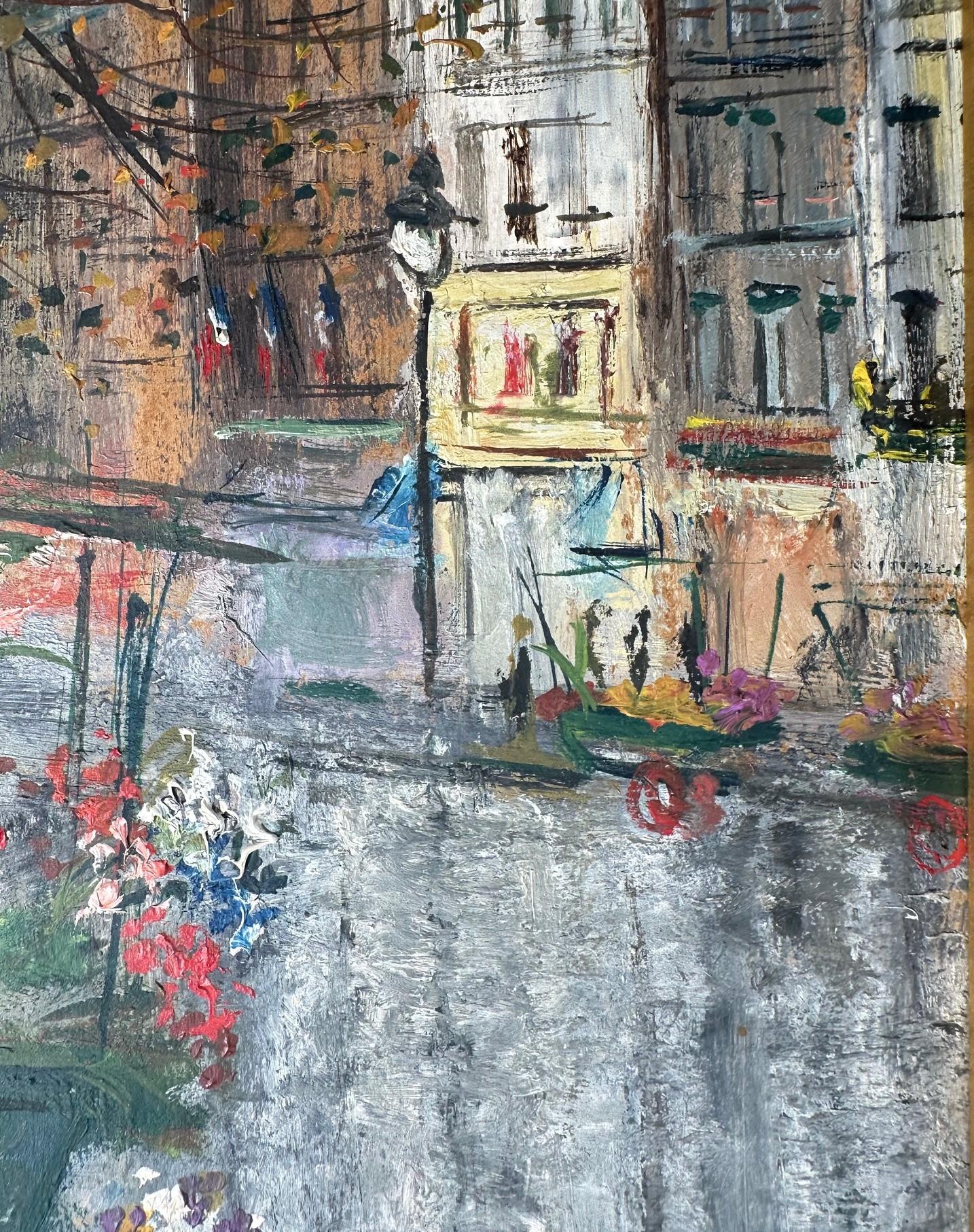 Bois doré Paysage urbain parisien original de Serge Belloni. Peinture d'automne encadrée signée en vente