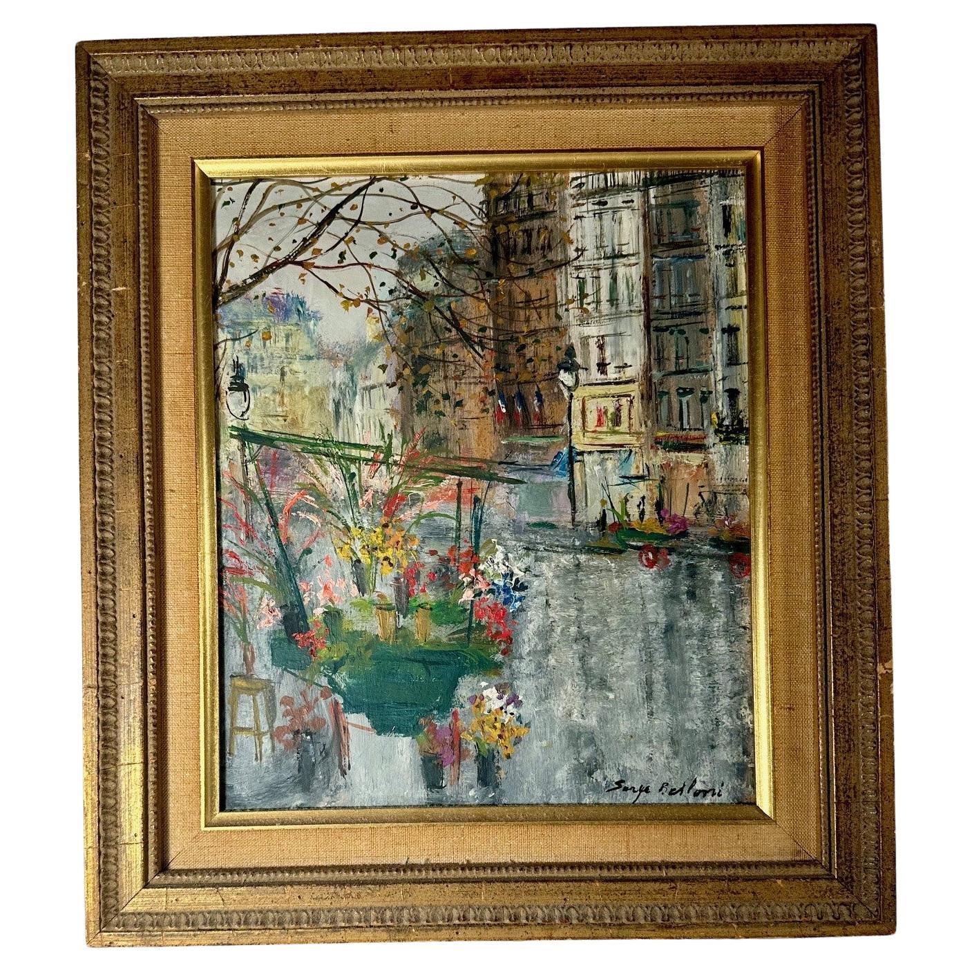 Paysage urbain parisien original de Serge Belloni. Peinture d'automne encadrée signée en vente