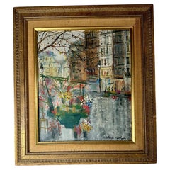 Paysage urbain parisien original de Serge Belloni. Peinture d'automne encadrée signée