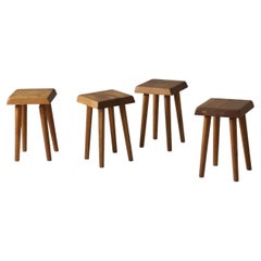 Original Set of 4 'S01' Stool by Pierre Chapo in Solid Elm, France, 1960s