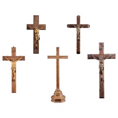 Original Set of 5 Old Chistian Crosses, 4 of Which Feature Jesus Crucified