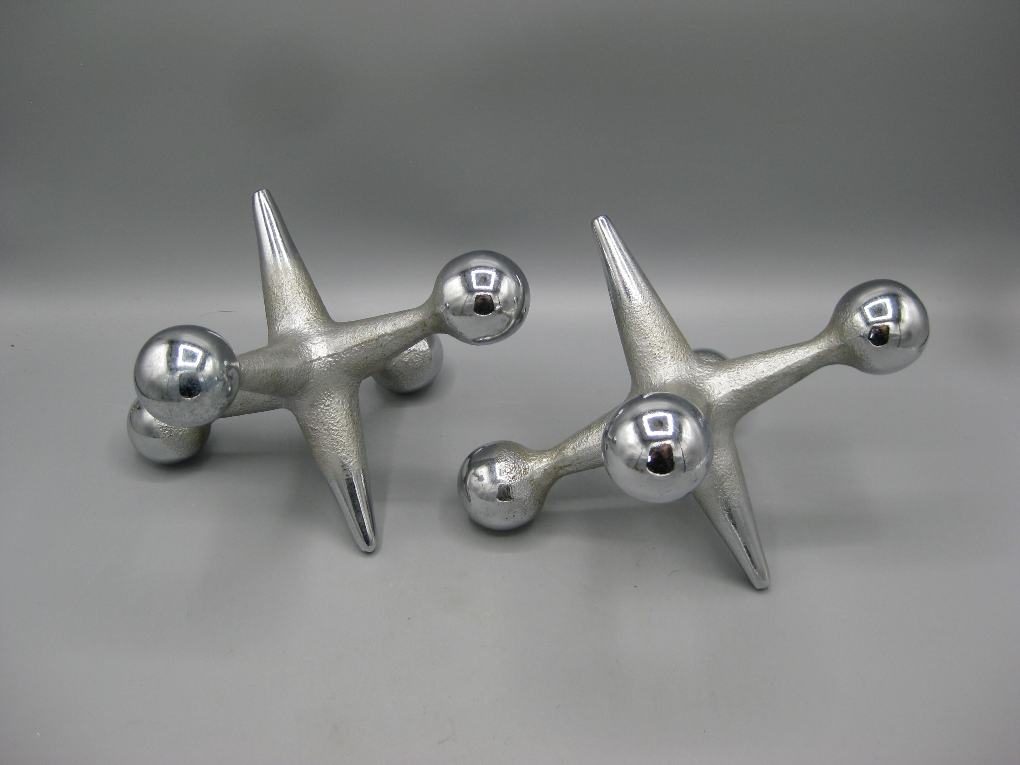 Set originale di fermalibri scultura Jax Jacks Chrome di Bill Curry & Design Line In condizioni ottime in vendita a San Diego, CA