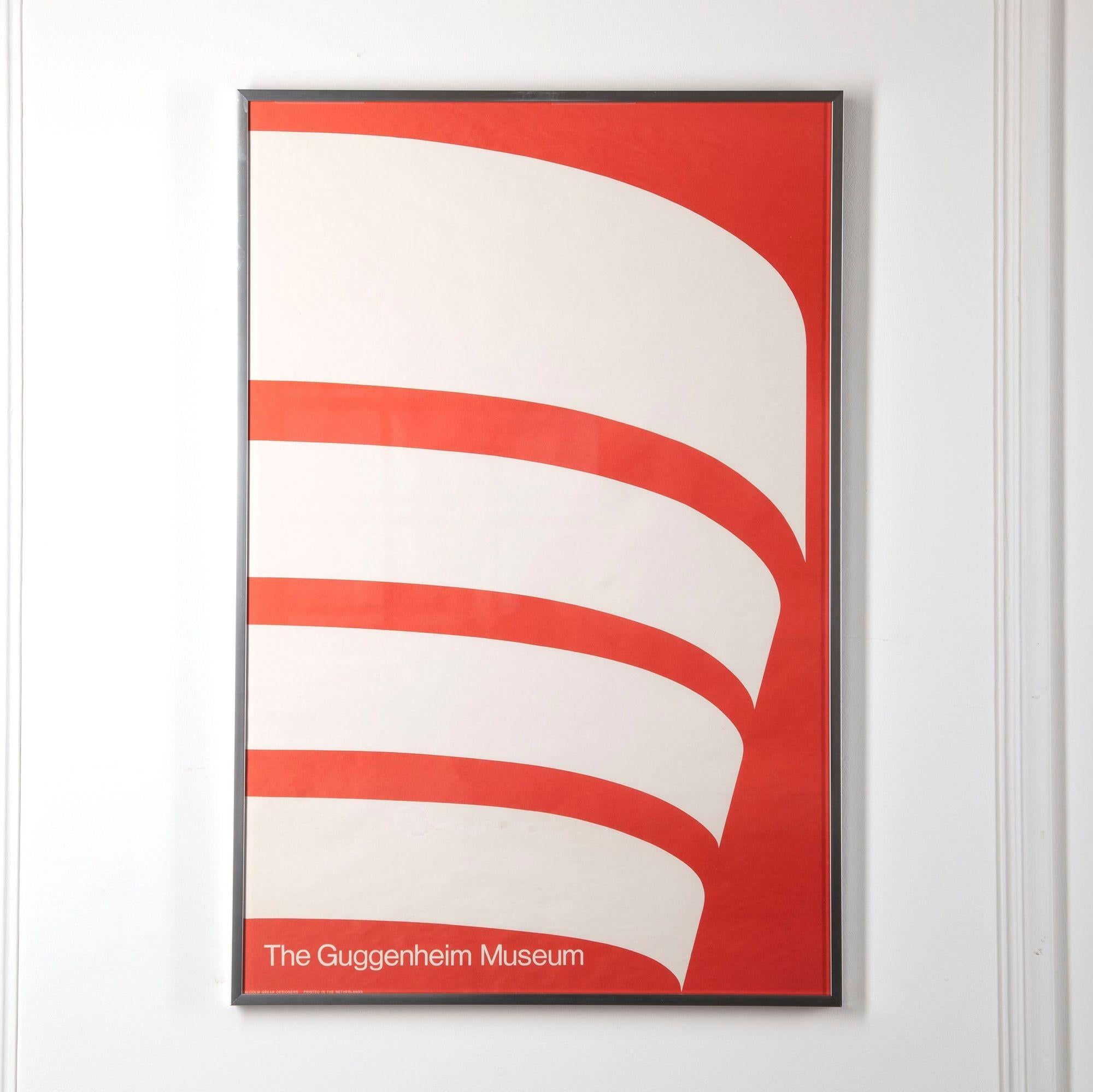 Fantastic set of four original Guggenheim posters, circa 1969. 
Designed by Malcolm Grear in 1969, this is a full set of four posters designed for the Guggenheim museum, presented in aluminium frames with conservation glass. 
The four posters were