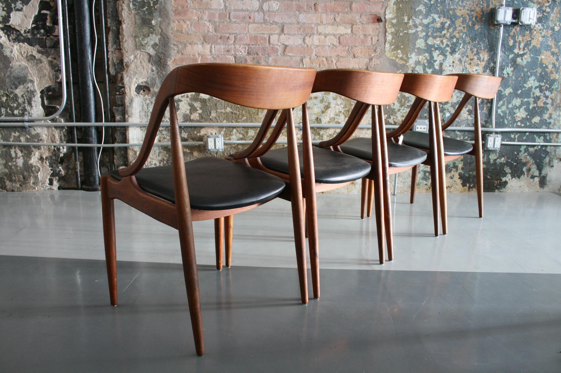 Leather Original Set of Four Teak Danish Modern Dining Chairs by Johannes Andersen
