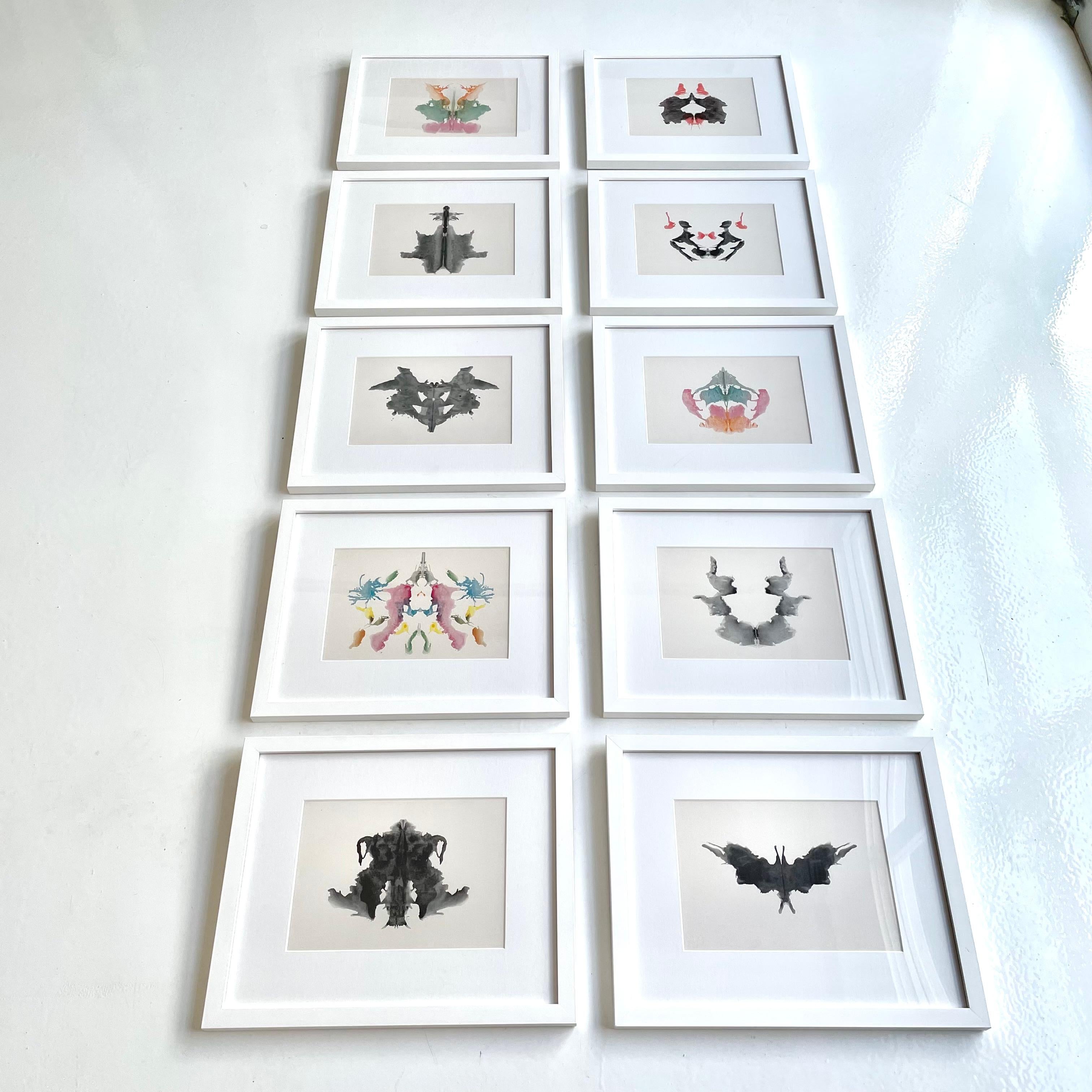 Unique set of Hermann Rorschach inkblots from 1921. This is a complete, first edition set. Complete set includes 10 inkblot cardboard plates on a tea stained matting with new white frame. Original case also included. Each inkblot is labeled 1921.