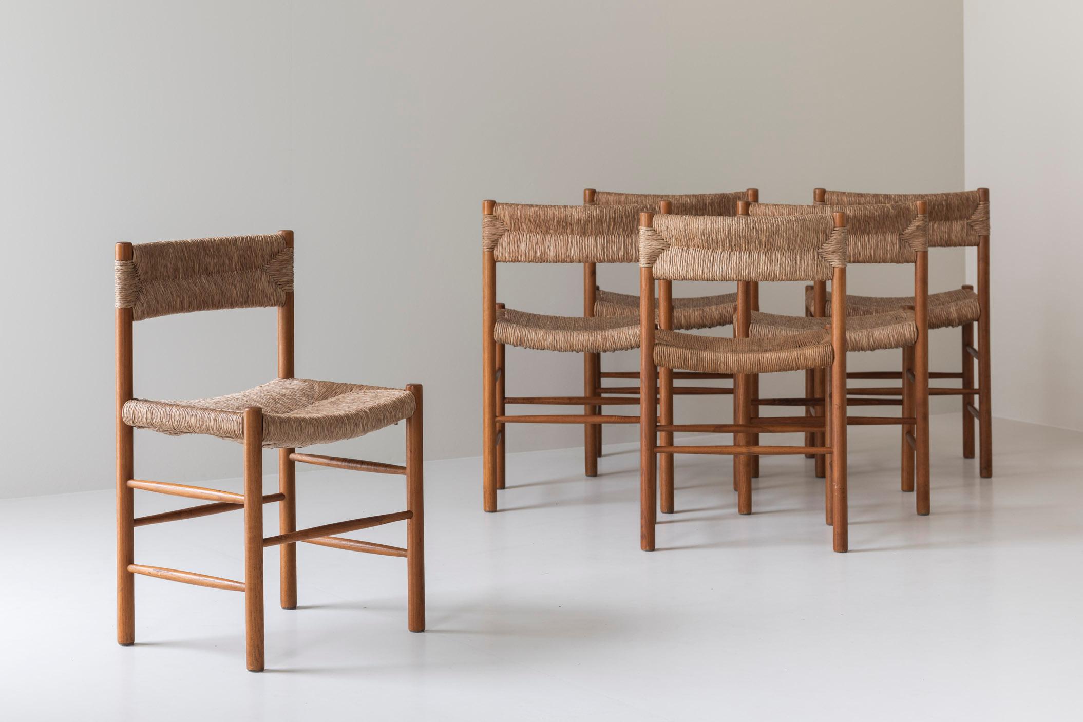 Ensemble original de six chaises 'Dordogne' par Charlotte Perriand pour Sentou, années 1960 11